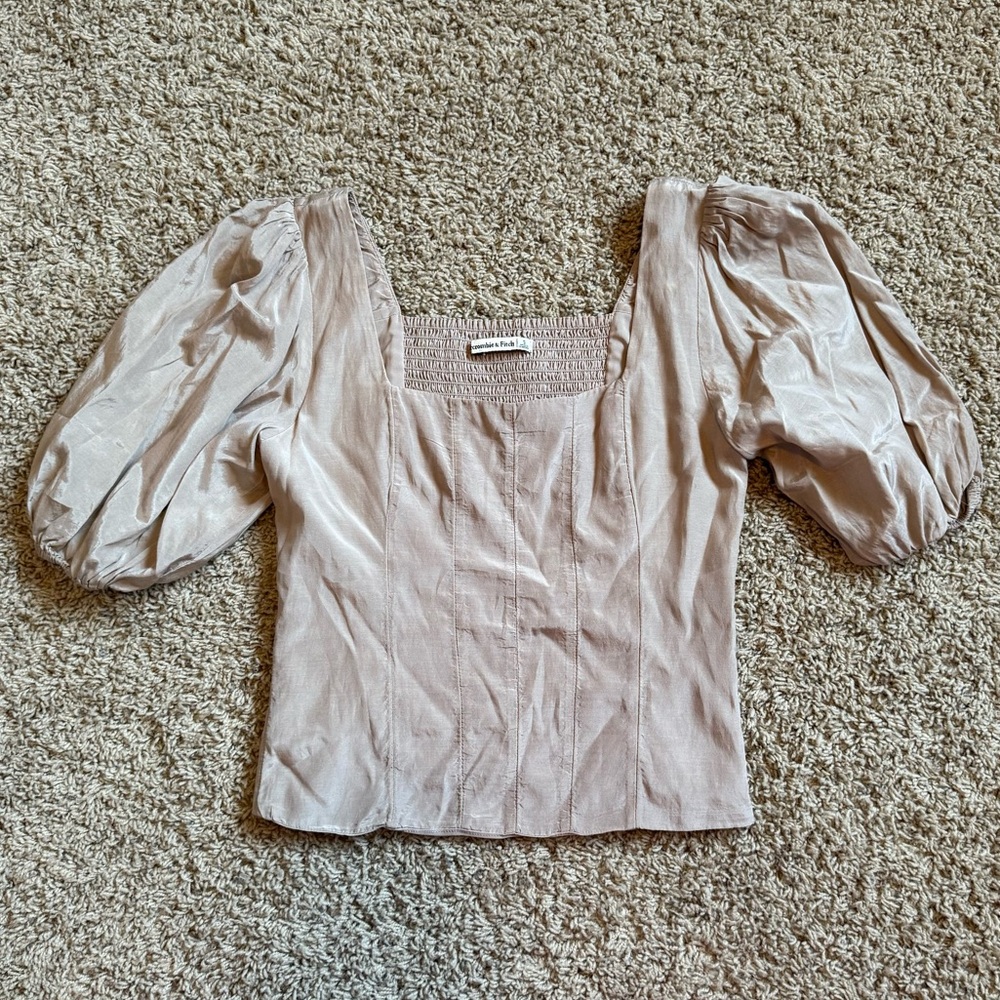 Abercrombie & Fitch Puff Sleeve Shine Cotton Squareneck Top